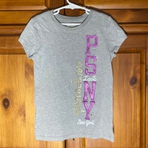 PS by Aeropostale Girls Gray Sparkle Basic Graphic Short Sleeve Shirt